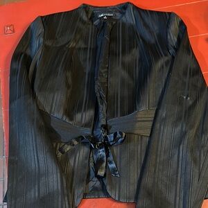 Black front tie striped Women's Jacket I. N. Studio size 10